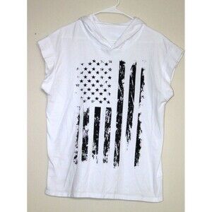 Distressed Subdued Flag White Short Sleeve Hoodie Shirt 100% Cotton Unisex Med